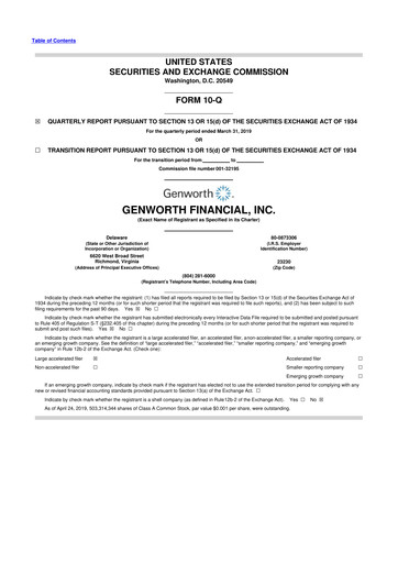 Thumbnail Genworth Financial
 10-Q Quarterly Report FY2019 