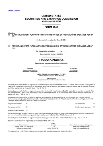 Thumbnail ConocoPhillips 10-Q Quarterly Report FY2019 