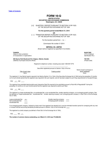 Vorschaubild Imperial Oil
 10-Q Quartalsbericht 2019 