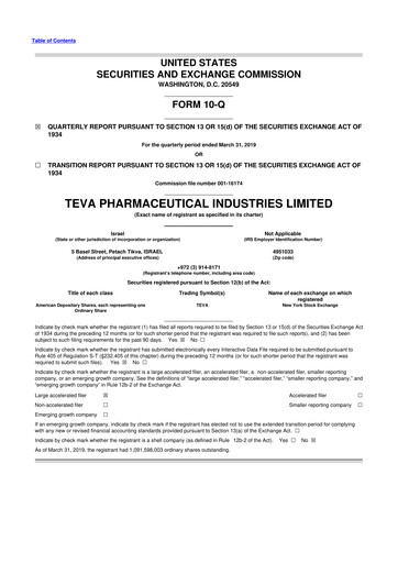 Thumbnail Teva Pharmaceutical Industries 10-Q Quarterly Report FY2019 
