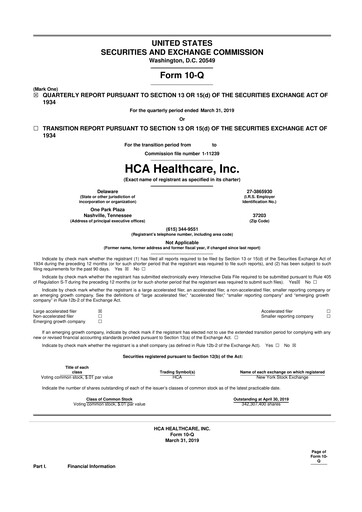 Thumbnail HCA Healthcare 10-Q Quarterly Report FY2019 