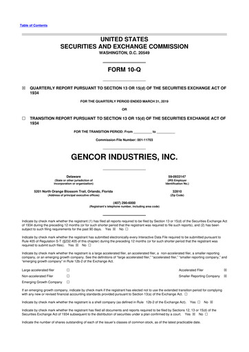 Thumbnail Gencor Industries
 10-Q Quarterly Report FY2019 