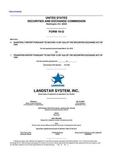 Miniature Landstar System
 10-Q Rapport trimestriel 2019 