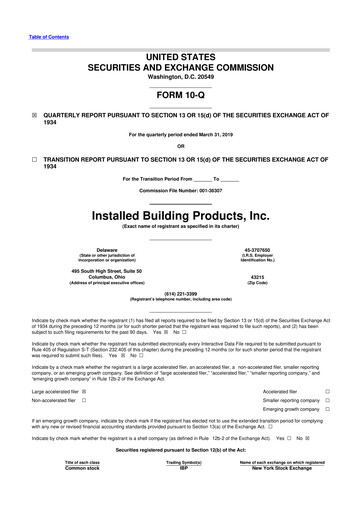 Thumbnail Installed Building Products 10-Q Quarterly Report FY2019 