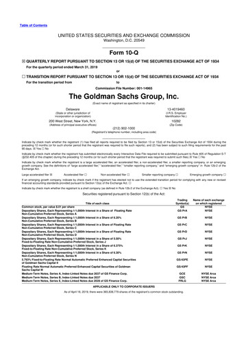 Thumbnail Goldman Sachs 10-Q Quarterly Report FY2019 