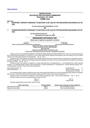 Thumbnail Berkshire Hathaway  10-Q Quarterly Report FY2019 