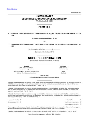 Thumbnail Nucor
 10-Q Quarterly Report FY2019 