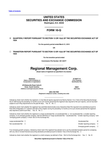 Thumbnail Regional Management Corp.
 10-Q Quarterly Report FY2019 