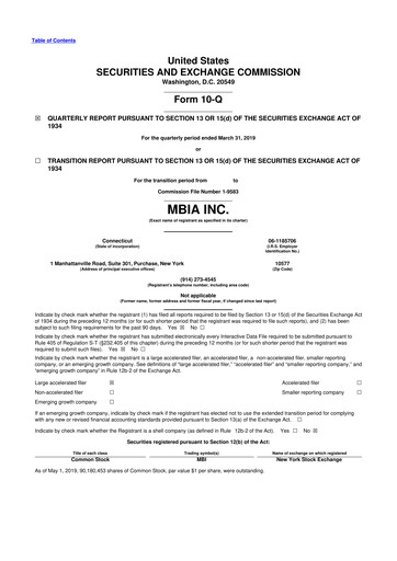 Thumbnail MBIA 10-Q Quarterly Report FY2019 