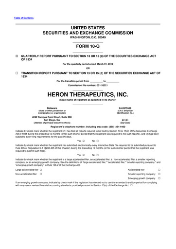 Miniature Heron Therapeutics 10-Q Rapport trimestriel 2019 