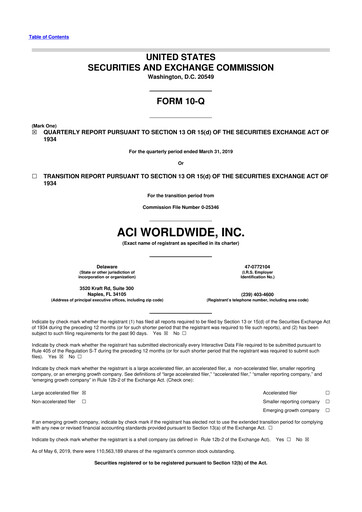 Thumbnail ACI Worldwide
 10-Q Quarterly Report FY2019 