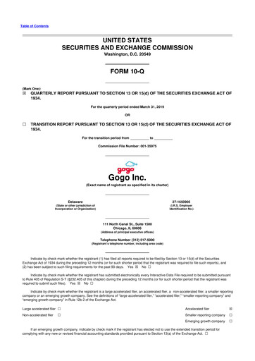 Vorschaubild Gogo Inflight Internet
 10-Q Quartalsbericht 2019 