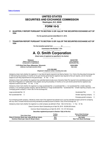 Thumbnail A. O. Smith 10-Q Quarterly Report FY2019 