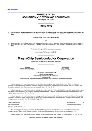 Miniature Magnachip Semiconductor 10-Q Rapport trimestriel 2019 