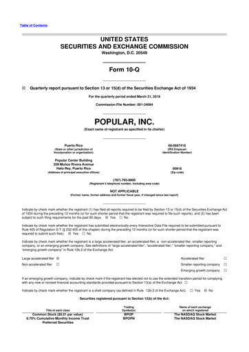 Thumbnail Popular, Inc. (Banco Popular de Puerto Rico) 10-Q Quarterly Report FY2019 
