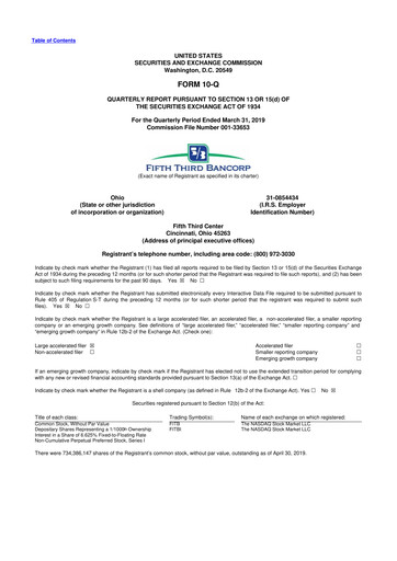 Thumbnail Fifth Third Bank
 10-Q Quarterly Report FY2019 