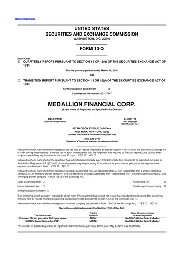 Thumbnail Medallion Financial Corp. 10-Q Quarterly Report FY2019 
