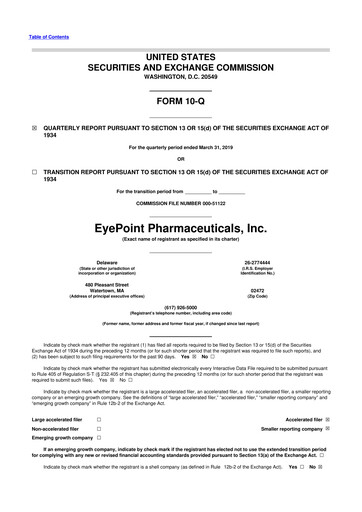 Thumbnail EyePoint Pharmaceuticals
 10-Q Quarterly Report FY 
