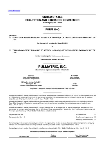 Vorschaubild Pulmatrix 10-Q Quartalsbericht 2019 