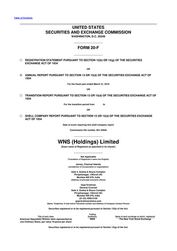 Miniature WNS 20-F Rapport annuel 