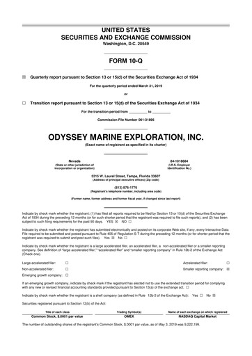 Thumbnail Odyssey Marine Exploration 10-Q Quarterly Report FY2019 
