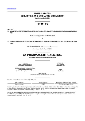Miniature X4 Pharmaceuticals
 10-Q Rapport trimestriel 2019 