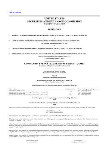 Thumbnail Cemig 20-F Annual Report 