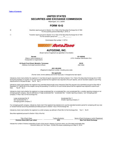 Thumbnail AutoZone 10-Q Quarterly Report FY2019 