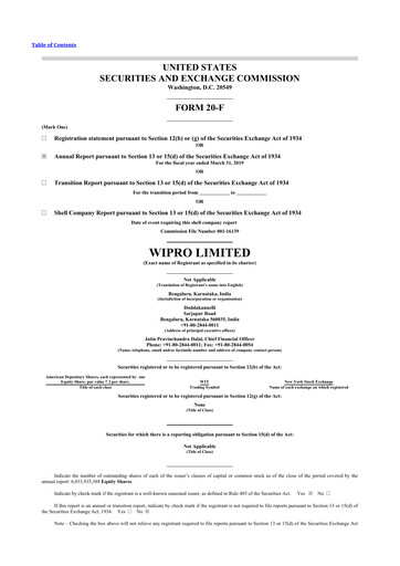 Thumbnail Wipro 20-F Annual Report 2019