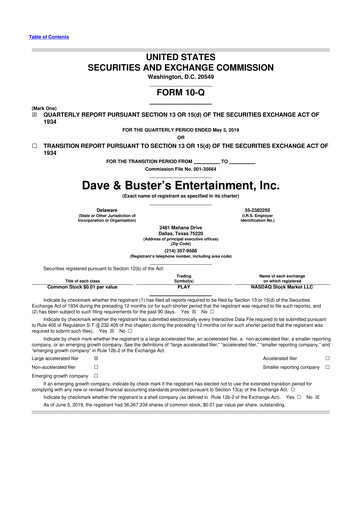 Miniature Dave & Buster's
 10-Q Rapport trimestriel 2019 