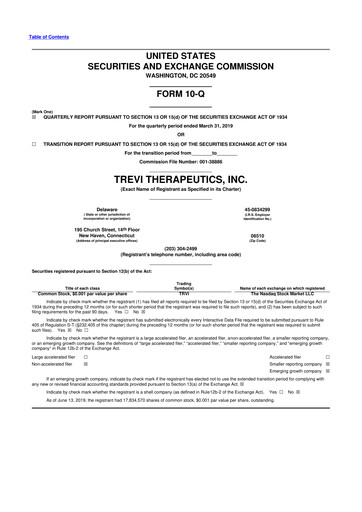 Thumbnail Trevi Therapeutics 10-Q Quarterly Report FY 