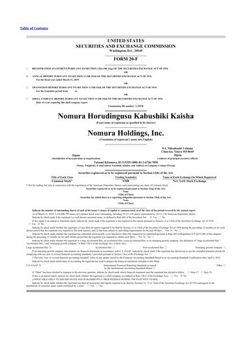 Thumbnail Nomura Holdings 20-F Annual Report 2019