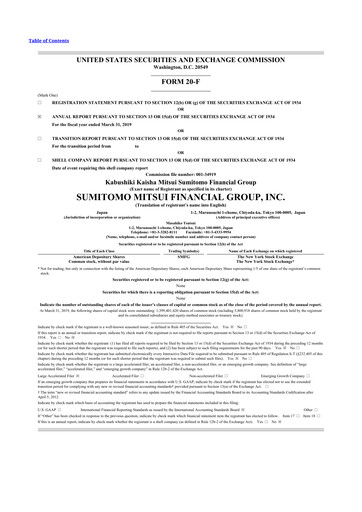 Thumbnail Sumitomo Mitsui Financial Group 20-F Annual Report 2019
