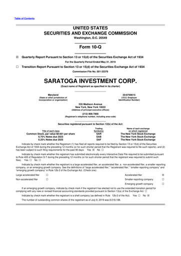 Thumbnail Saratoga Investment 10-Q Quarterly Report FY 
