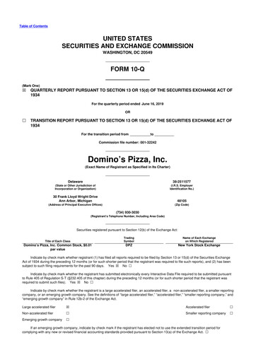 Thumbnail Domino's Pizza 10-Q Quarterly Report FY2019 