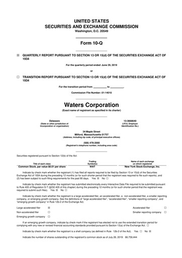 Thumbnail Waters Corporation 10-Q Quarterly Report FY2019 