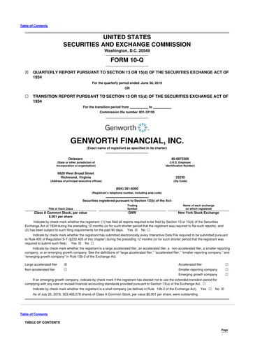 Thumbnail Genworth Financial
 10-Q Quarterly Report FY2019 