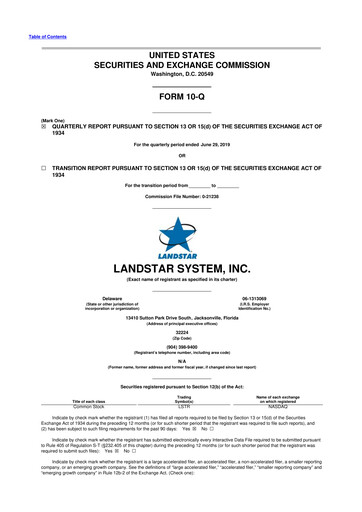 Miniature Landstar System
 10-Q Rapport trimestriel 2019 
