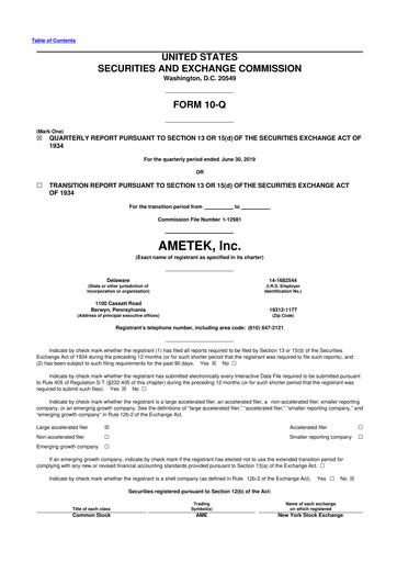 Thumbnail Ametek 10-Q Quarterly Report FY2019 