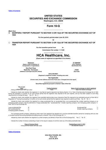 Thumbnail HCA Healthcare 10-Q Quarterly Report FY2019 