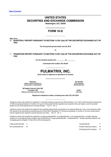 Vorschaubild Pulmatrix 10-Q Quartalsbericht 2019 