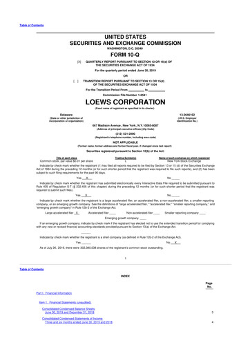 Thumbnail Loews Corporation
 10-Q Quarterly Report FY2019 
