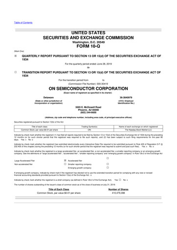 Thumbnail ON Semiconductor 10-Q Quarterly Report FY2019 