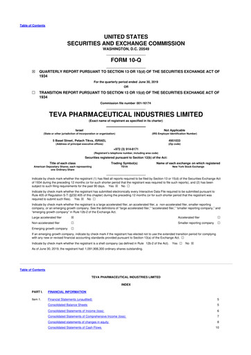 Thumbnail Teva Pharmaceutical Industries 10-Q Quarterly Report FY2019 