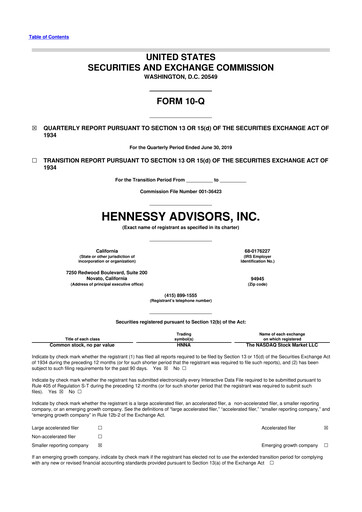 Thumbnail Hennessy Advisors 10-Q Quarterly Report FY2019 