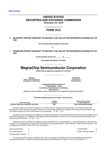 Miniature Magnachip Semiconductor 10-Q Rapport trimestriel 2019 