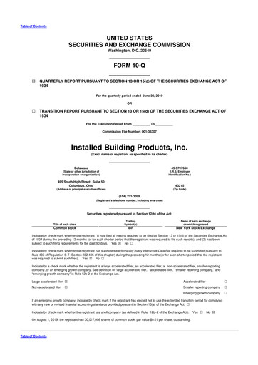 Thumbnail Installed Building Products 10-Q Quarterly Report FY2019 