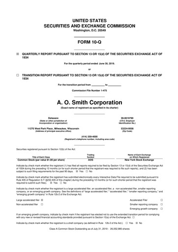 Thumbnail A. O. Smith 10-Q Quarterly Report FY2019 