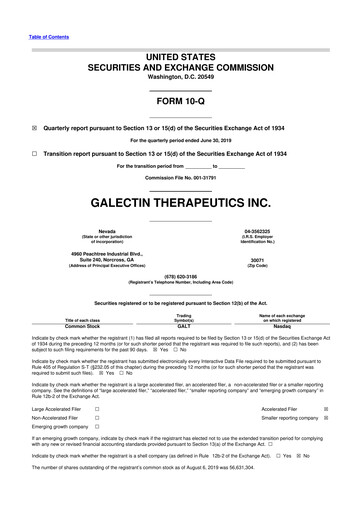 Vorschaubild Galectin Therapeutics 10-Q Quartalsbericht 2019 