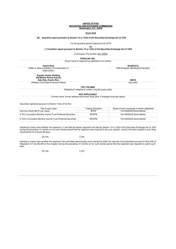 Thumbnail Popular, Inc. (Banco Popular de Puerto Rico) 10-Q Quarterly Report FY2019 